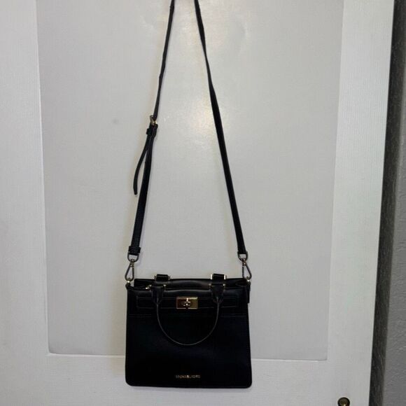 MK Michael Kors Tatiana Satchel purse bag crossbody black leather - Picture 4 of 13